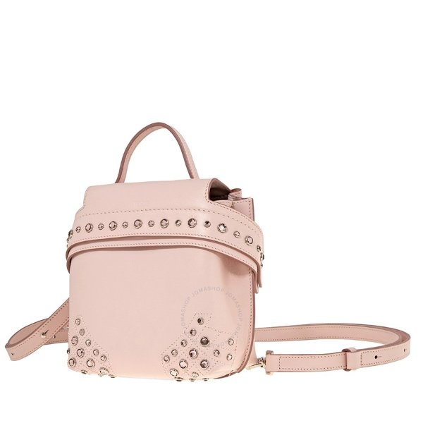 Tods Ladies Leather Wave Pink Micro Wave Backpk Crystal