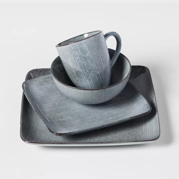 Solene Square Stoneware 16pc Dinnerware Set Dark Gray - Project 62&#8482;