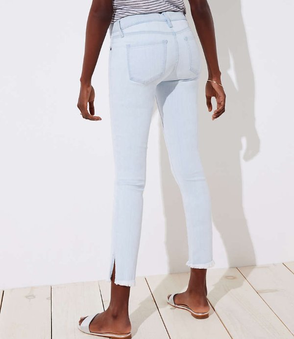 Modern Slit Frayed Skinny Crop Jeans in Pale Indigo | LOFT