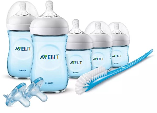 Buy the Avent Avent Natural Baby Bottle Blue Gift Set SCD206/12 Natural Baby Bottle Blue Gift Set
