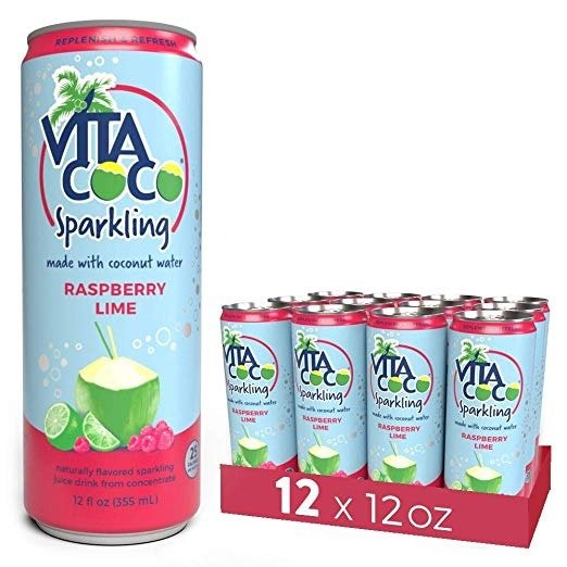 Sparkling Coconut Water, Raspberry Lime - Low Calorie Naturally Hydrating Electrolyte Drink - Smart Alternative to Juice, Soda, and Seltzer - Gluten Free - 12 Ounce (Pack of 12)
