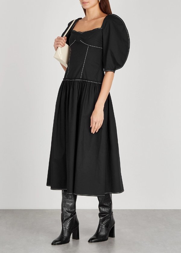 Louisa black cotton midi dress