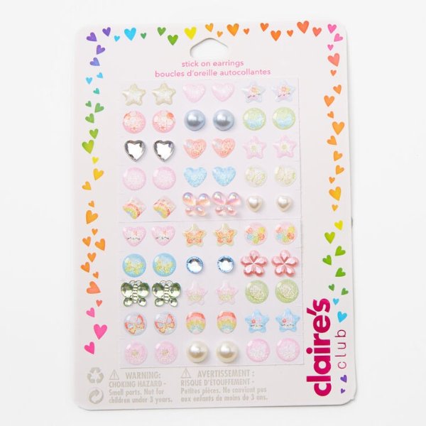 Claire's Club Stars & Hearts Stick On Earrings - 30 Pack