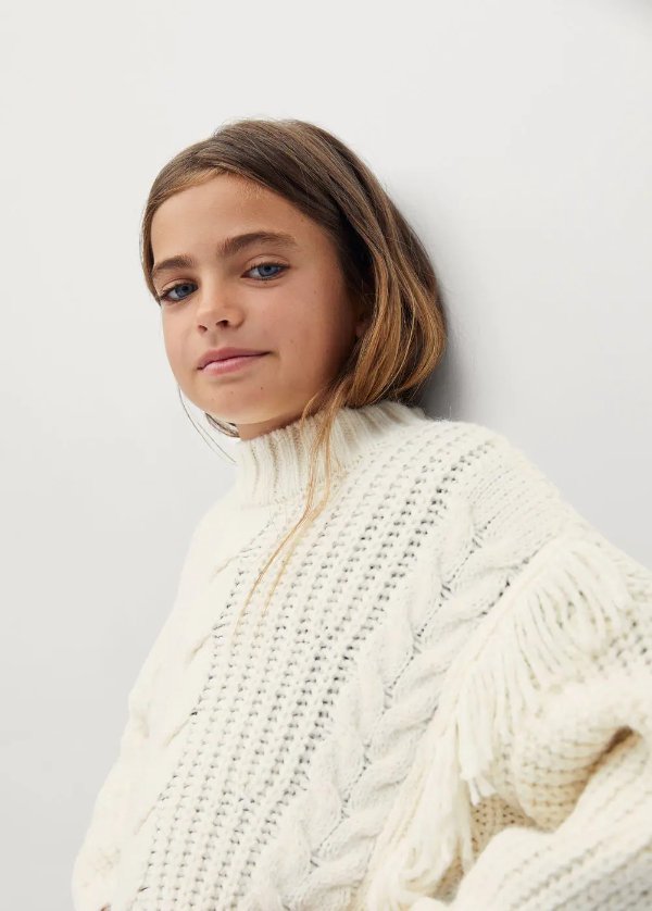 Fringed cable-knit sweater - Girls | OUTLET USA