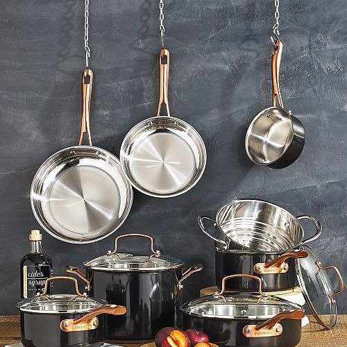 Onyx Black & Rose Gold 12-Pc Stainless Steel Cookware Set, Created for Macy's