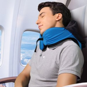 LANGRIA 6-in-1 Memory Foam Neck Support Travel Pillow with Detachable Hood Adjustable Neck Size