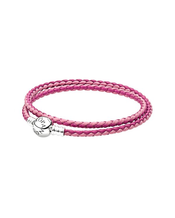 Charm Carrier Pink & Silver Braided Double Leather Charm Bracelet