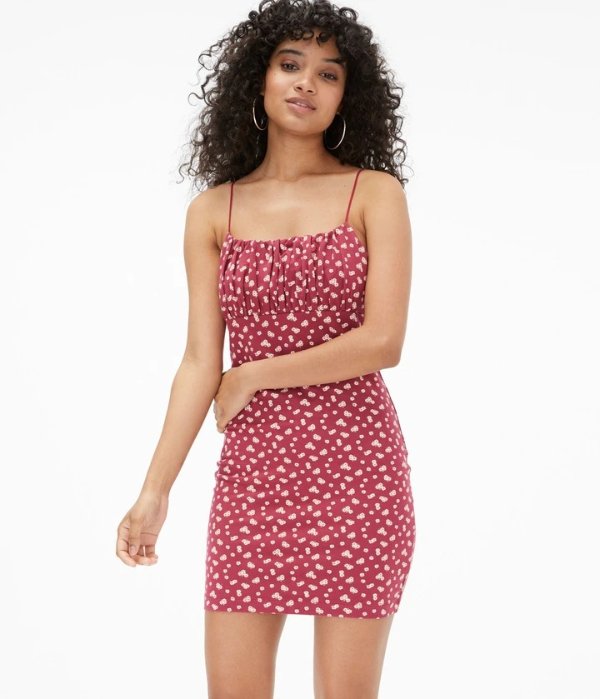 Women's Daisy Print Scoop-Neck Ruched Bodycon Dress