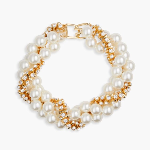 Gold-plated, faux pearl and crystal choker