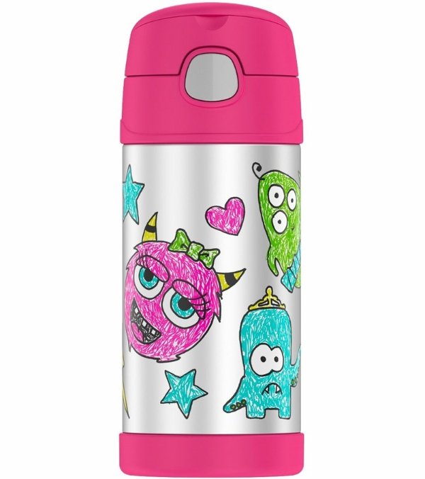 FUNtainer 10 oz Vacuum Insulated Stainless Steel Straw Bottle - Wacky Faces