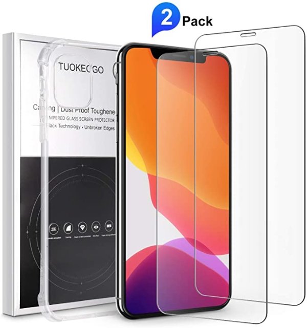 TUOKEOGO iPhone 11 Pro Max Screen Protector 2-Pack with 1 Phone Case