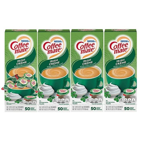Coffee mate Coffee Creamer, Irish Creme, Liquid Creamer Singles, Non Dairy, No Refrigeration, Box of 50 Singles (Pack of 4)