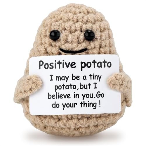 Positive Potato Crochet Dolls - Cute Room Decor Knitted Toys Positive Cards Crochet Doll Emotional Support Plush Crochet Gift Home Decor Funny Gifts for Women - Cute Potato Office Decoration Cute Doll
