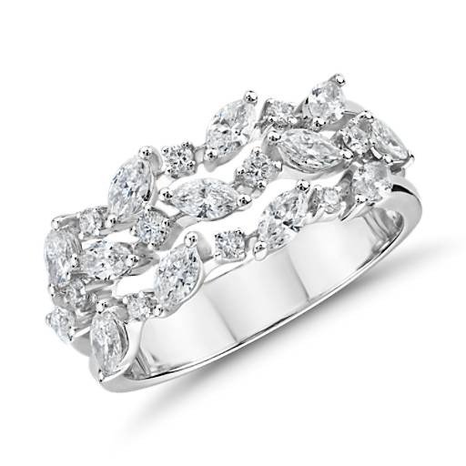 Diamond Triple Row Marquise Vine Fashion Ring in 14k White Gold (1 ct. tw.) | Blue Nile