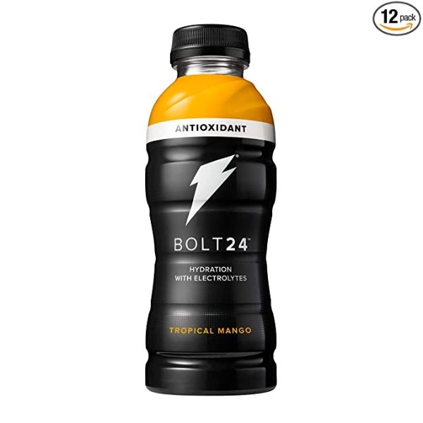 Bolt24 Fueled by Gatorade, Hydration with Antioxidants and Electrolytes, Tropical Mango, 16.9 Fl Oz, Pack of 12