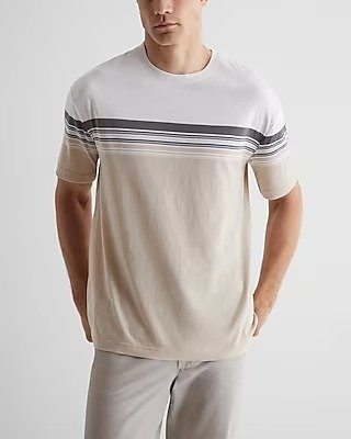 Relaxed Striped Perfect Pima Cotton Crew Neck T-shirt