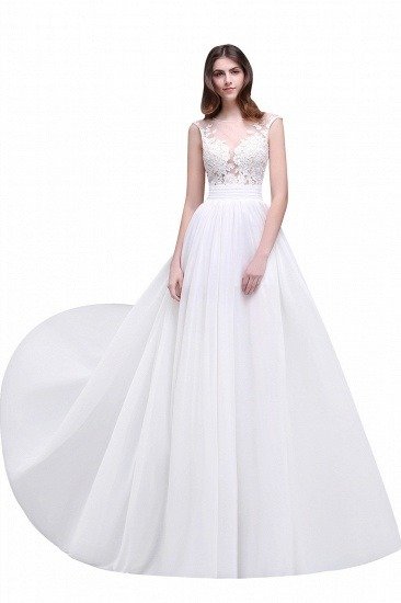 BMbridal Elegant White Sheer Lace Chiffon Beach Wedding Dress