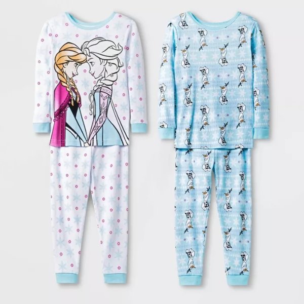 Toddler Girls' 4pc Frozen 100% Cotton Pajama Set - White/Blue