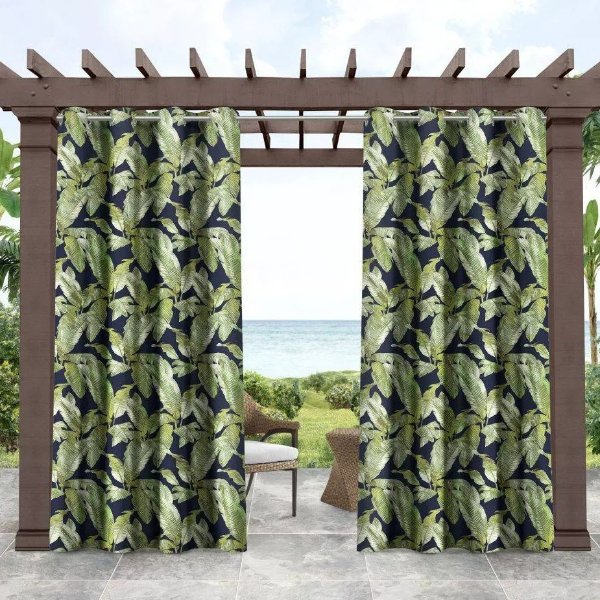 Set of 2 (108"x54") Indoor/Outdoor Island Palm Curtain Panels Dark Green - Tommy Bahama