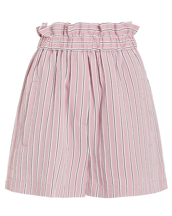 Striped Twill Shirred Shorts