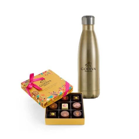 Godiva Water Bottle by S’well with Chocolate Festival Gold Gift Box | GODIVA