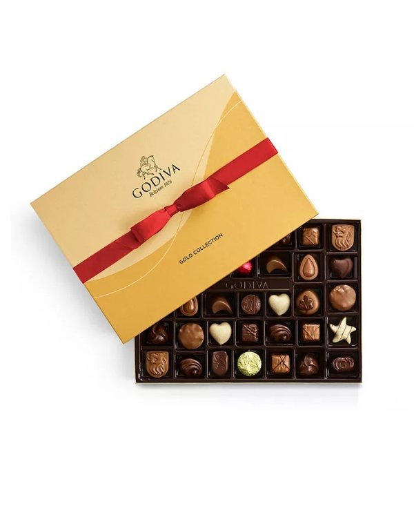 Holiday Assorted Chocolate Gift Box, Red Ribbon, 36 Piece