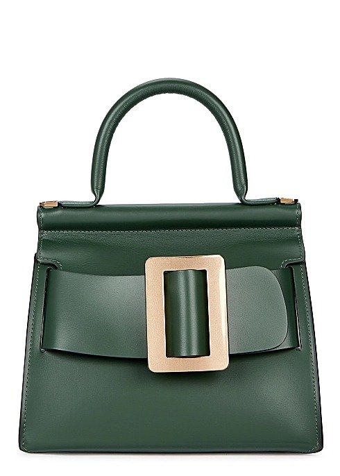 Karl dark green leather top handle bag