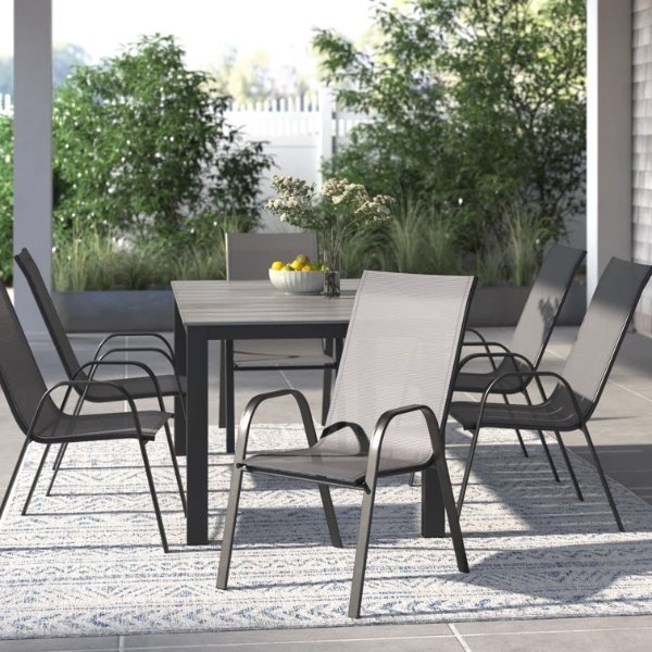 Artu Outdoor Stack Chair with Flex Comfort Material and Metal Frame (Set of 5)