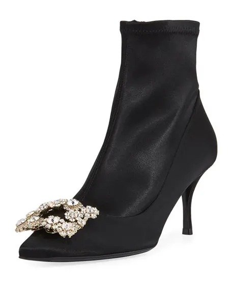 Stretch-Satin Crystal Buckle Boot
