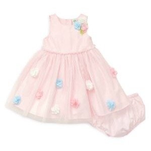 Baby Girl's 2-Piece 3D Floral Dress & Bloomers Set