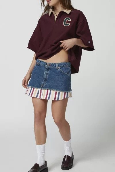 Remade Denim & Stripe Mini Skirt