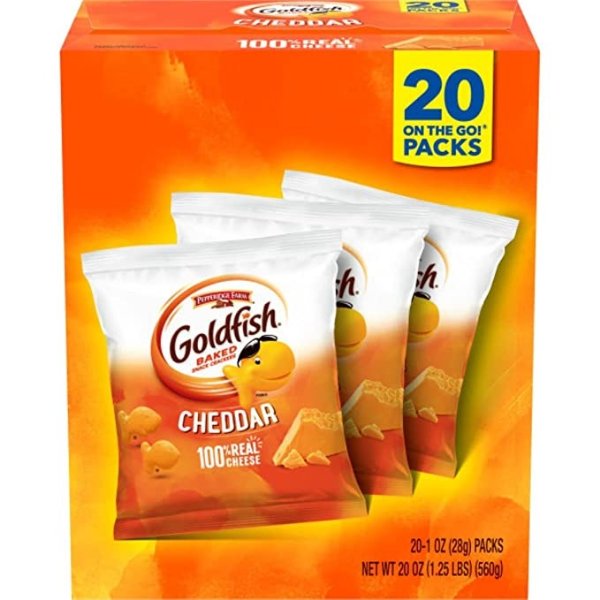 Goldfish Cheddar Crackers, 20 oz. Multi-pack Box, 20-count 1 oz. Single-Serve Snack Packs (Packaging may vary)