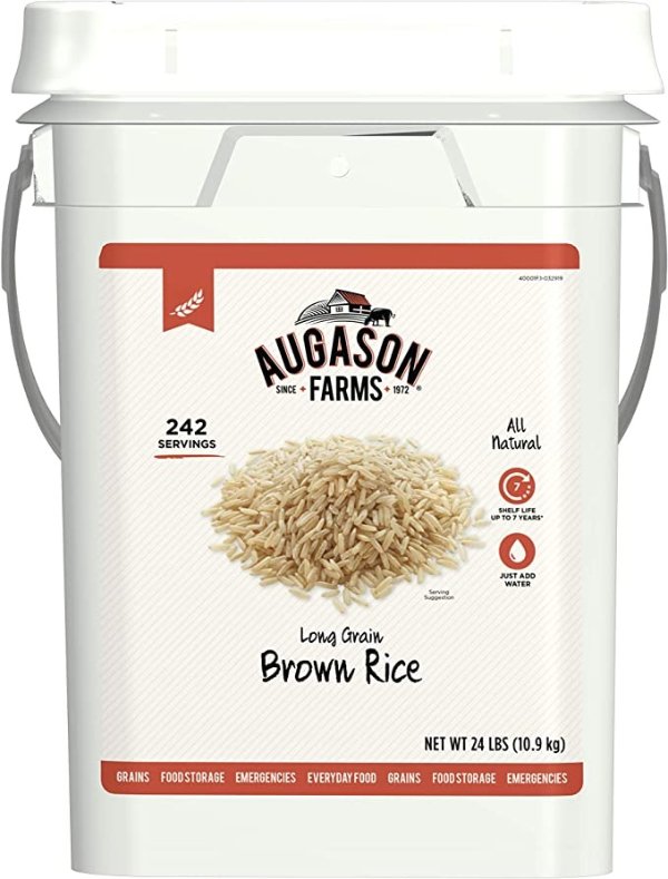 Long Grain Brown Rice Emergency Food Storage 24 Pound Pail