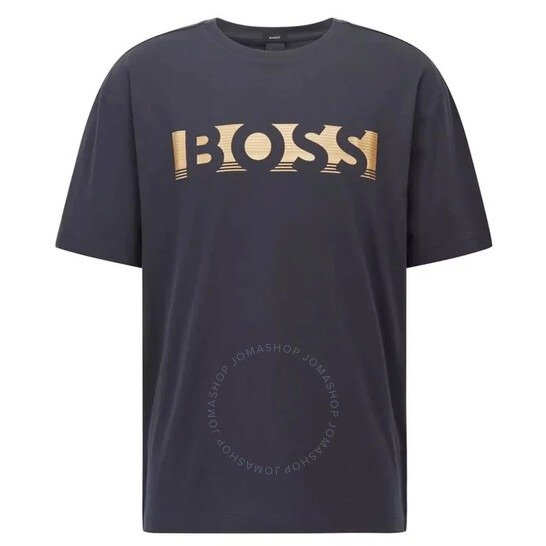 Dark Blue Logo Print Relaxed-fit Cotton T-shirt