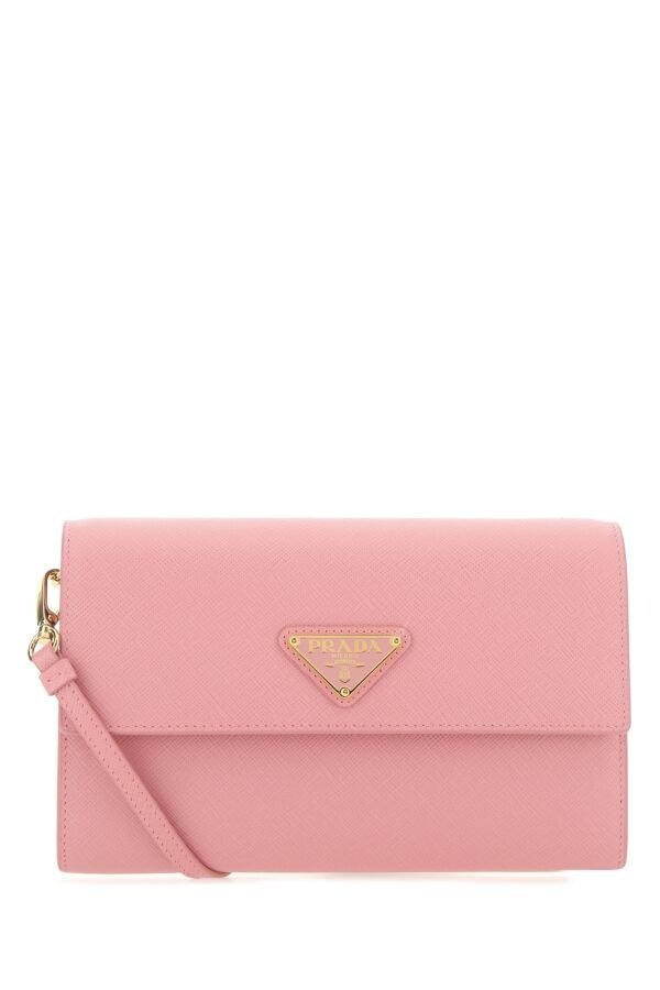 Pink leather clutch
