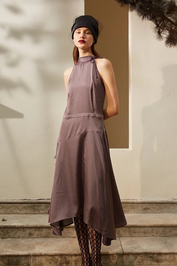 Rimless | Lavender Mock Neckline Asymmetric Hem Dress
