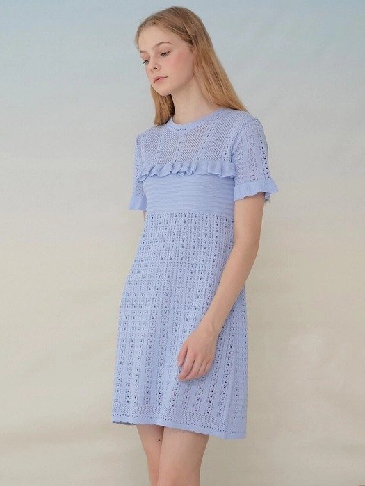 949 Lace Frill Knit Dress_Sky Blue