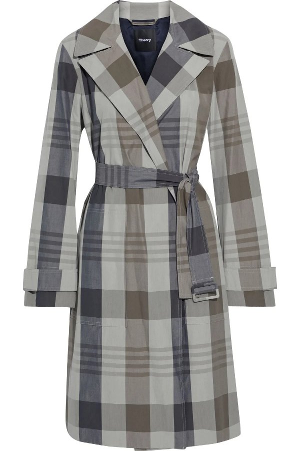 Checked cotton and silk-blend trench coat