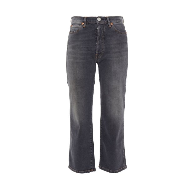Cropped faded high-rise straight-leg jeans
