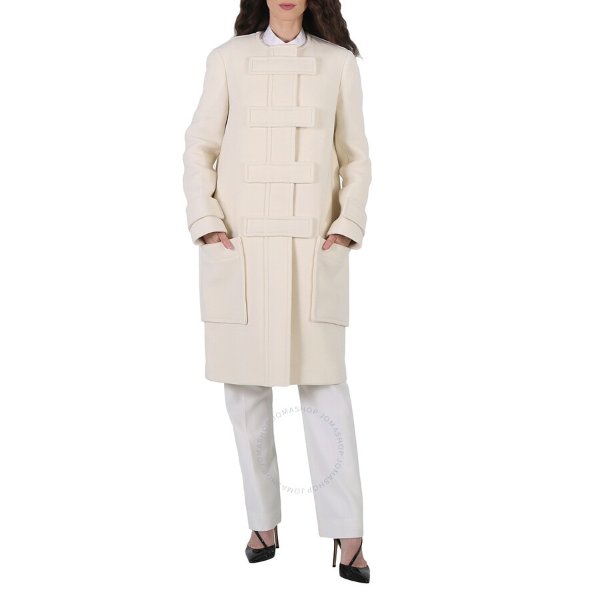 Ladies Ivory Blush Single-Breasted Wool-Blend Coat