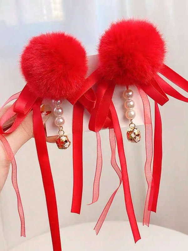 2pcs Cute Fluffy Ball Hairpins Chinese Style Hairpins Suitable For Festivals