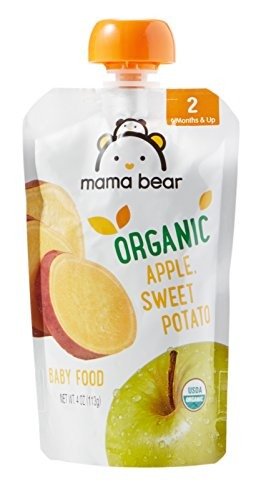 Amazon Brand - Mama Bear Organic Baby Food, Stage 2, Apple Sweet Potato, 4 Ounce Pouch (Pack of 12)