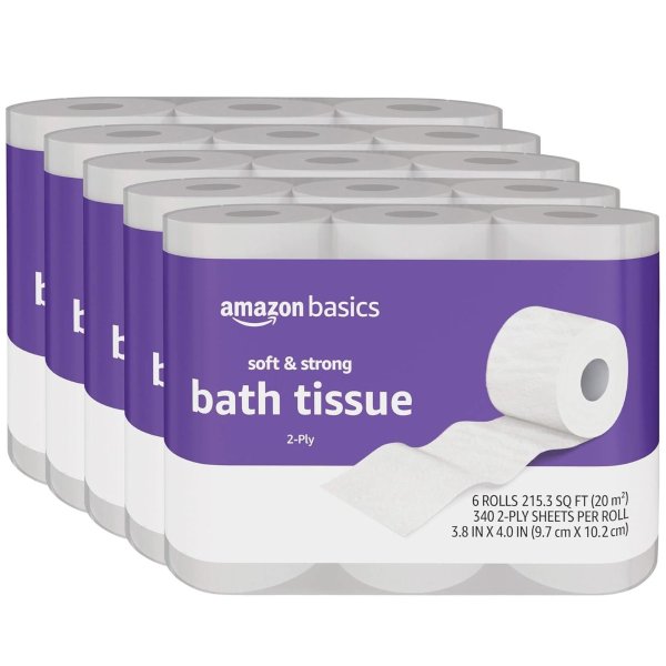 Amazon Basics Toilet Paper Soft and Strong, 30 rolls