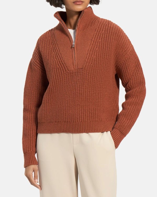Half-Zip Sweater in Rib Knit Cotton