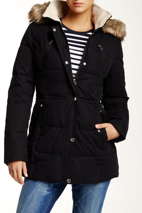 Faux Fur Hood Quilted Jacket