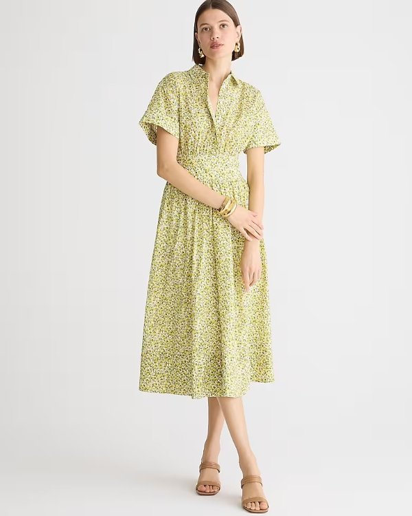 Fitted-waist shirtdress in Liberty® Eliza's Yellow fabric