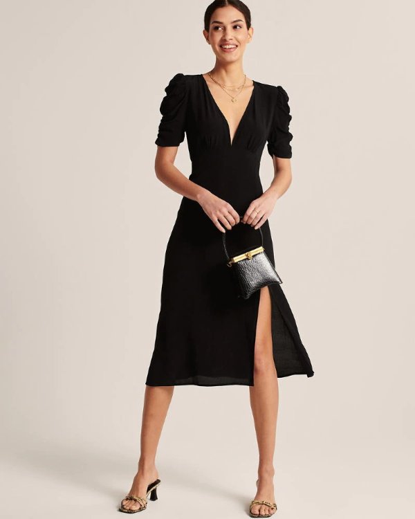 Womens Cinched Sleeve Midi Dress | Womens Sale Up to 50% Off | Abercrombie.com