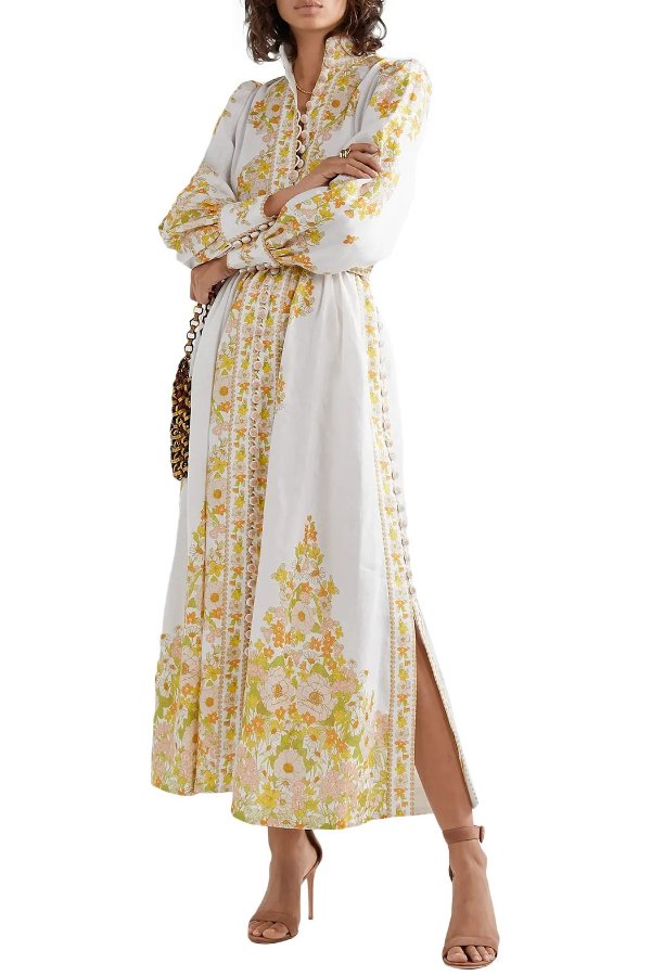 Super Eight Tubular belted button-detailed floral-print linen-gauze maxi dress