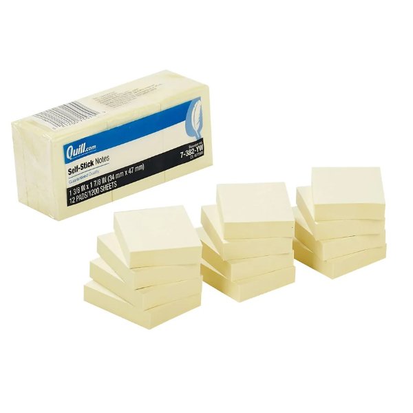 ® Self-Stick Notes, 1-1/2" x 2", Yellow, 100 Sheets/Pad, 12 Pads/Pack (7382YW)