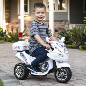 6V Kids Ride-On Police Motorcycle w/ 3 Wheels, Storage - White